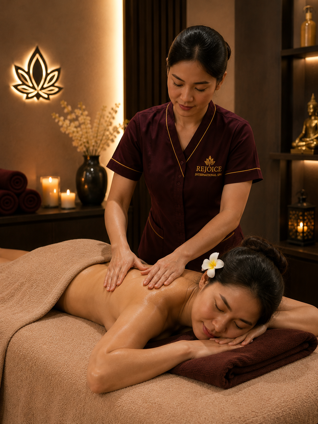 Premium massage visual for Swedish Therapy at Rejoice International Spa